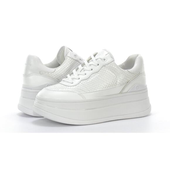 Michael Kors Hayes Snake Embossed Leather Platform Sneaker - 6 Optic White - Picture 2 of 4